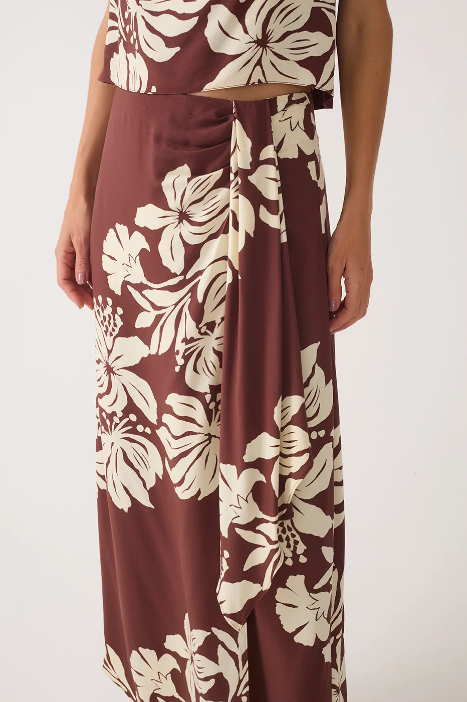 Brown Bela Flor Wrap Maxi Skirt