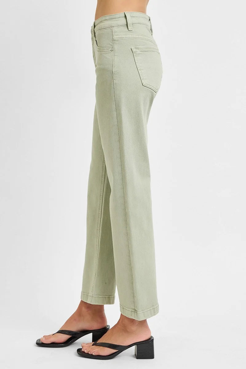 Tummy Control Mid Rise Ankle Straight Pants Pistachio