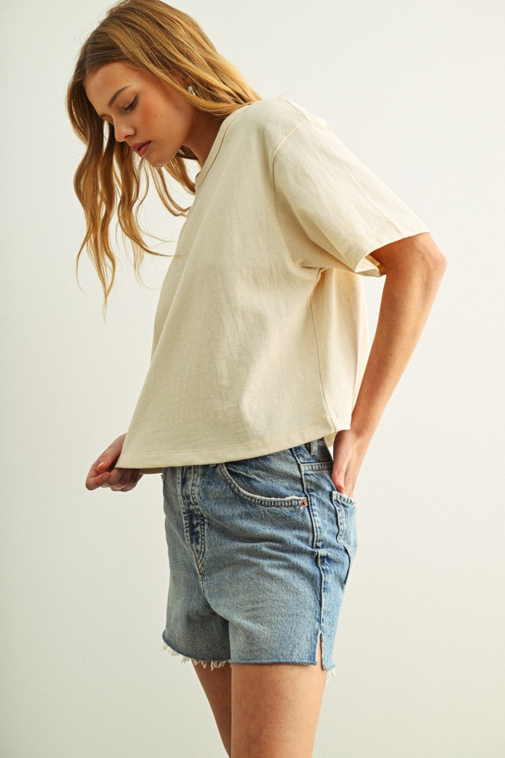 Short Sleeve Linen Knitted Top Oatmeal