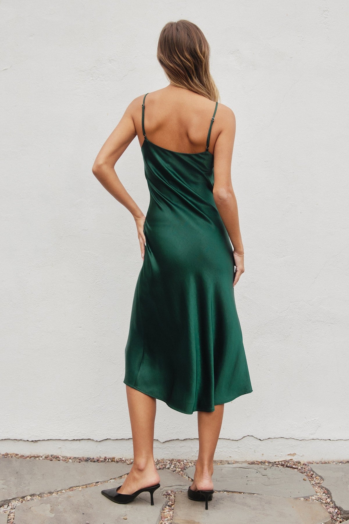 Satin Slip Dress Pine
