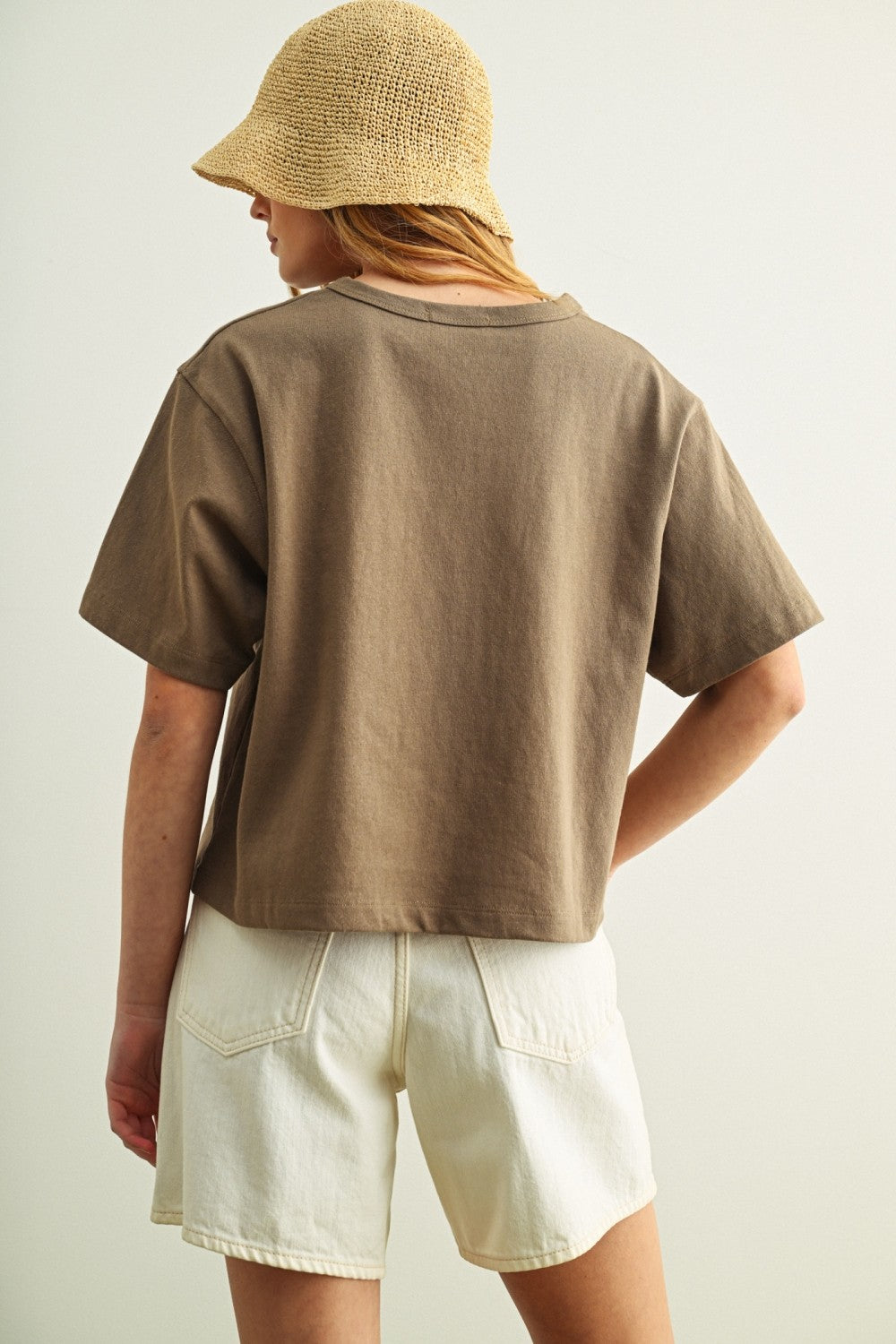 Short Sleeve Linen Knitted Top Olive