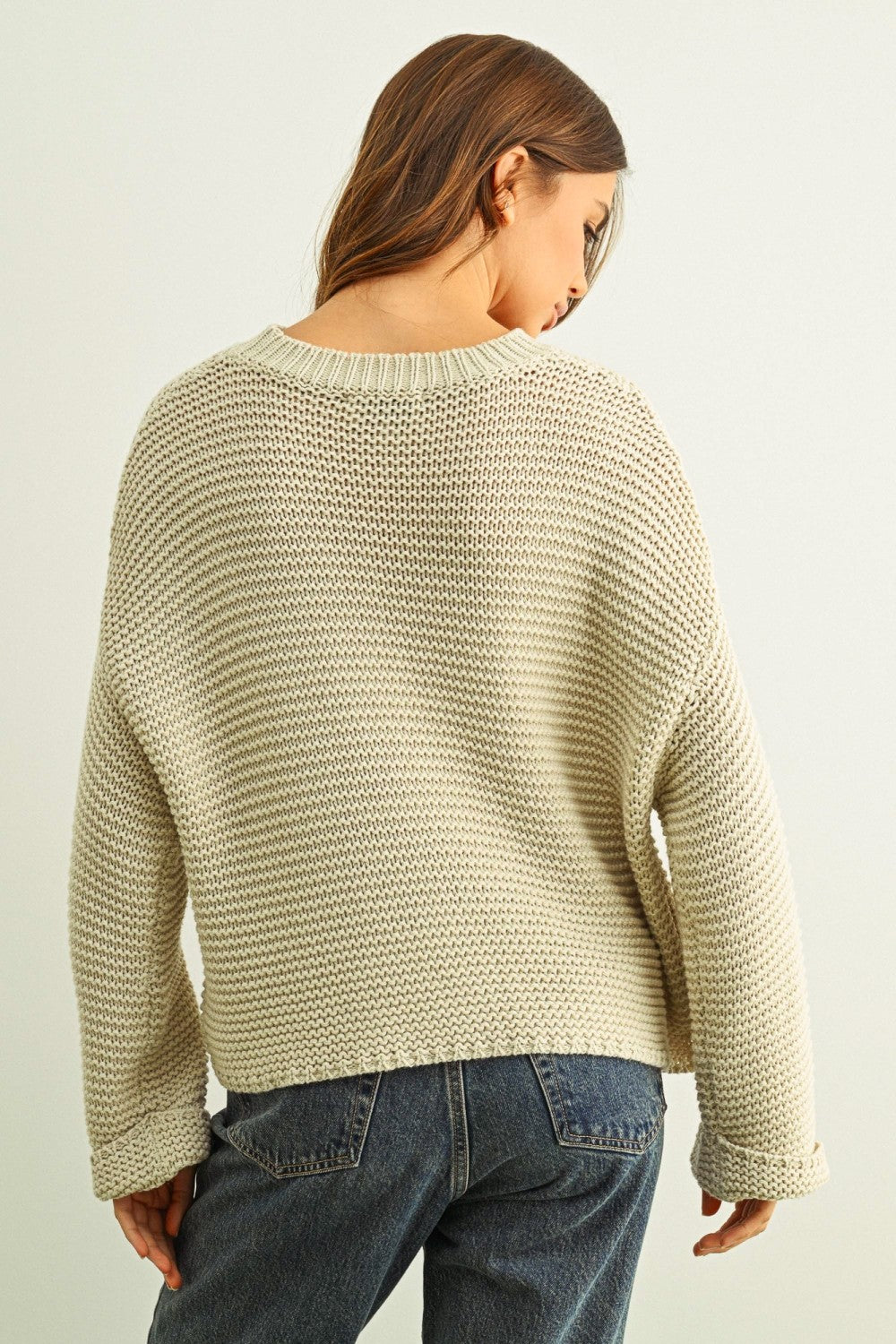 Round Neck Sweater Knitted Top Cream