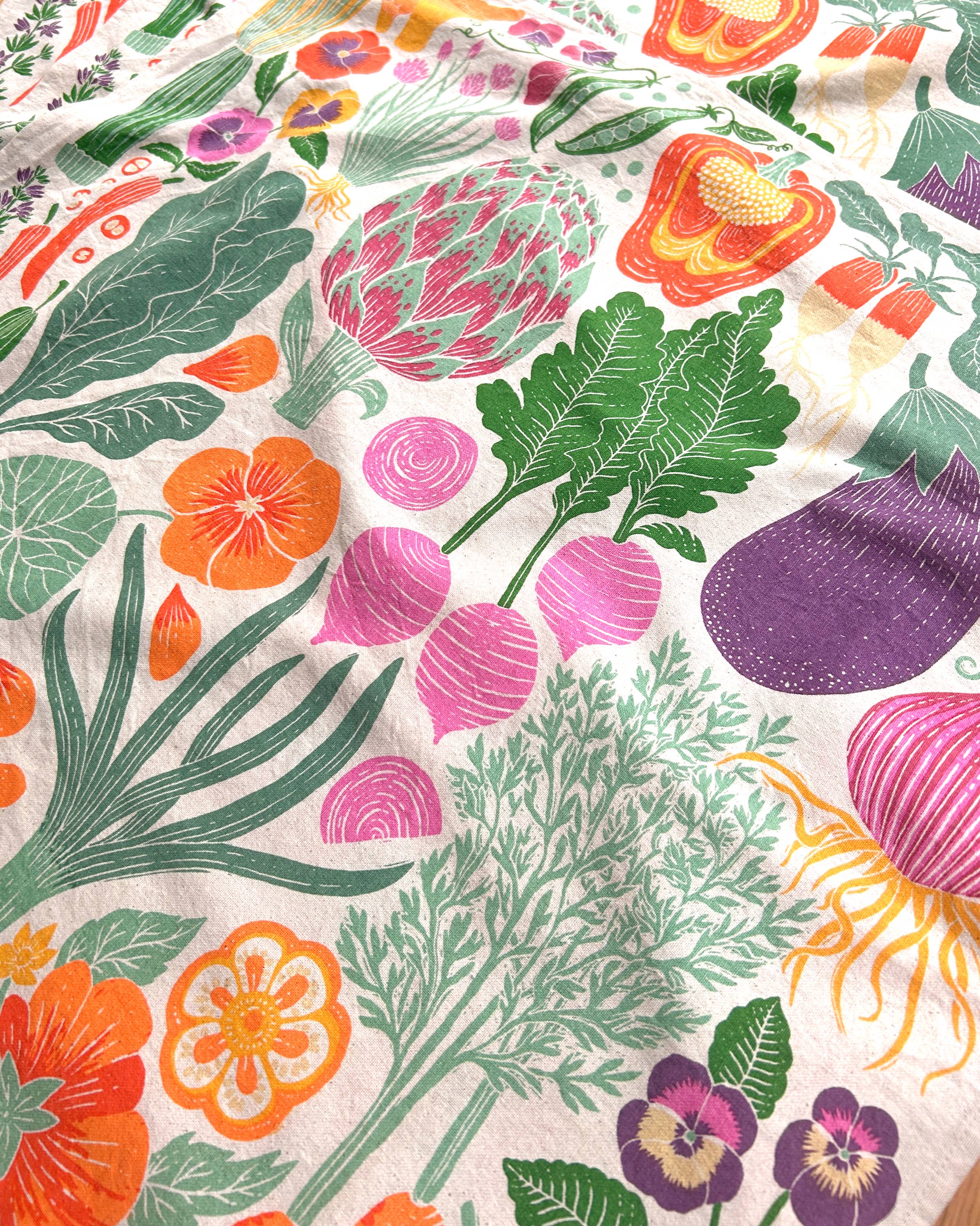 Organic Cotton Tea Towel - Veggie Garden