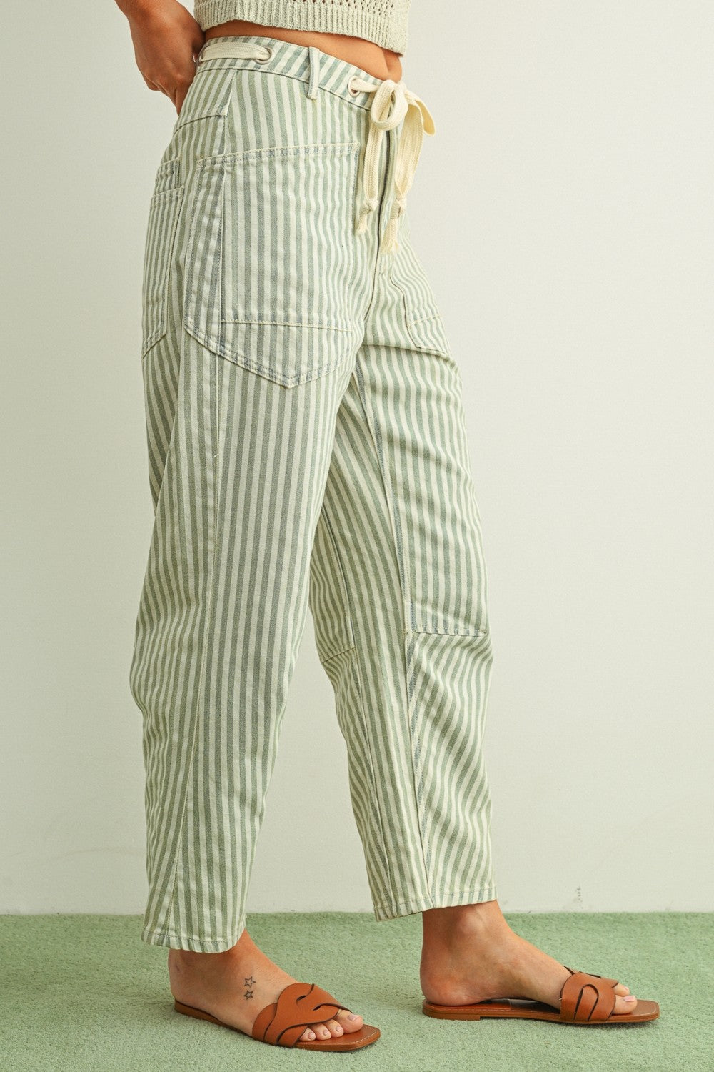 Cotton Stripe Printed Barrel Pants