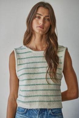 Banks Striped Top Cream Green