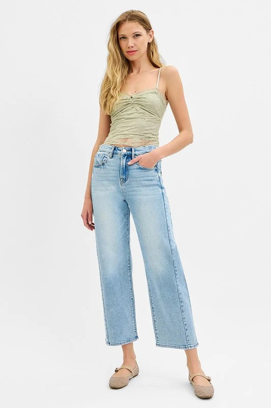 High Rise Crop Barrel Adjustable WB Jeans Stretchy