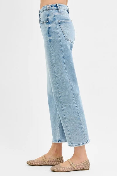 High Rise Crop Barrel Adjustable WB Jeans Stretchy