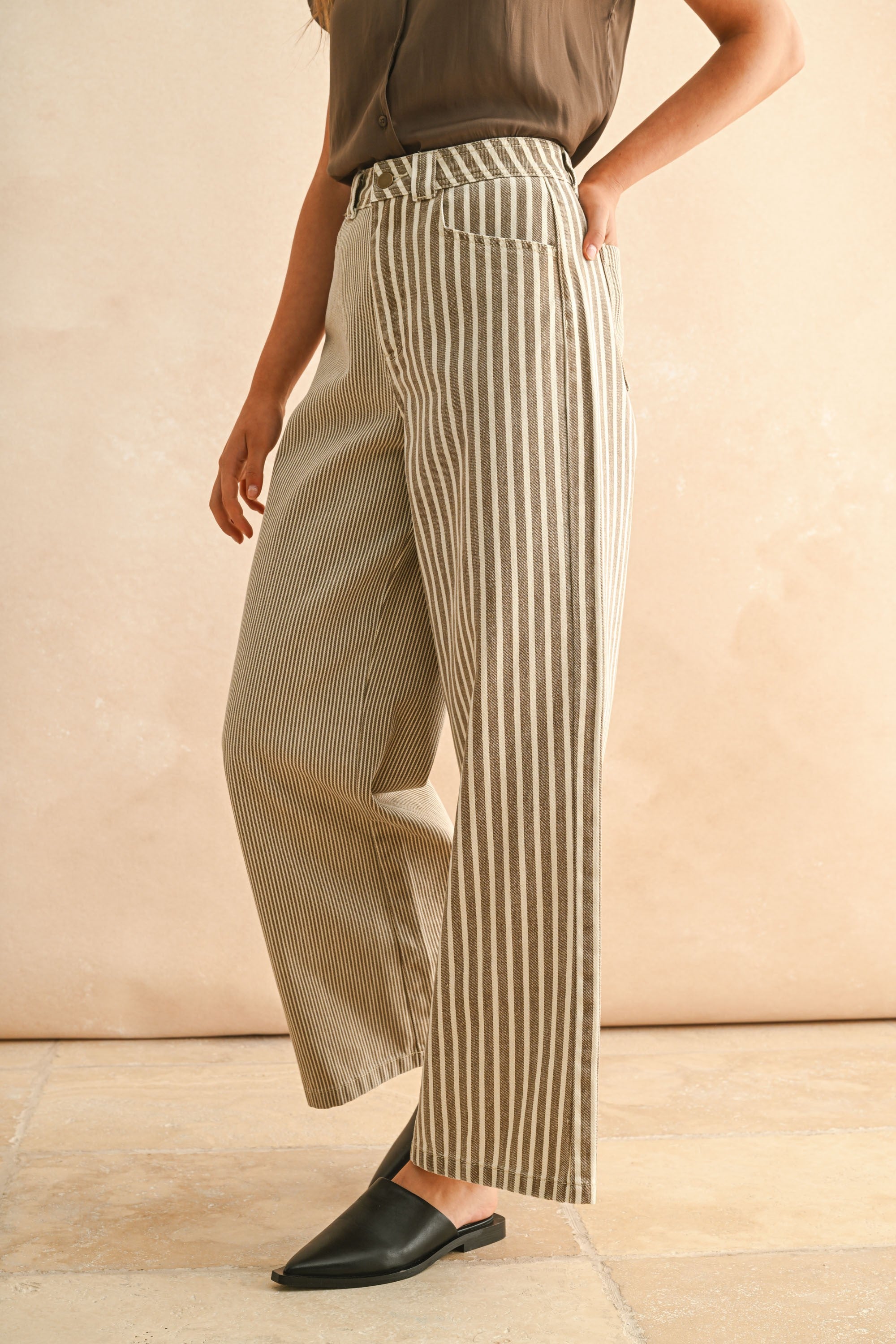 Stripe Fabric Mixed Pants