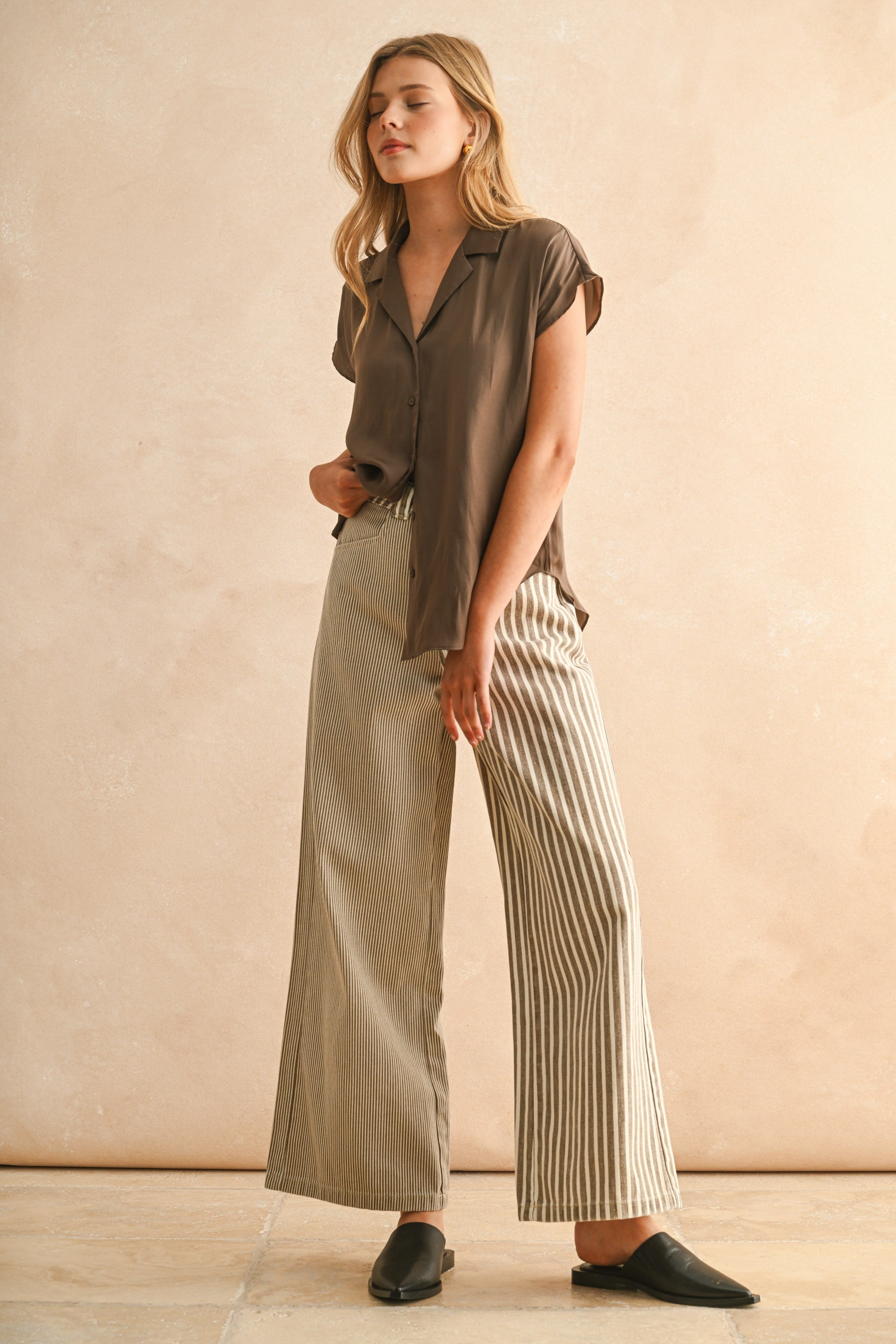 Stripe Fabric Mixed Pants