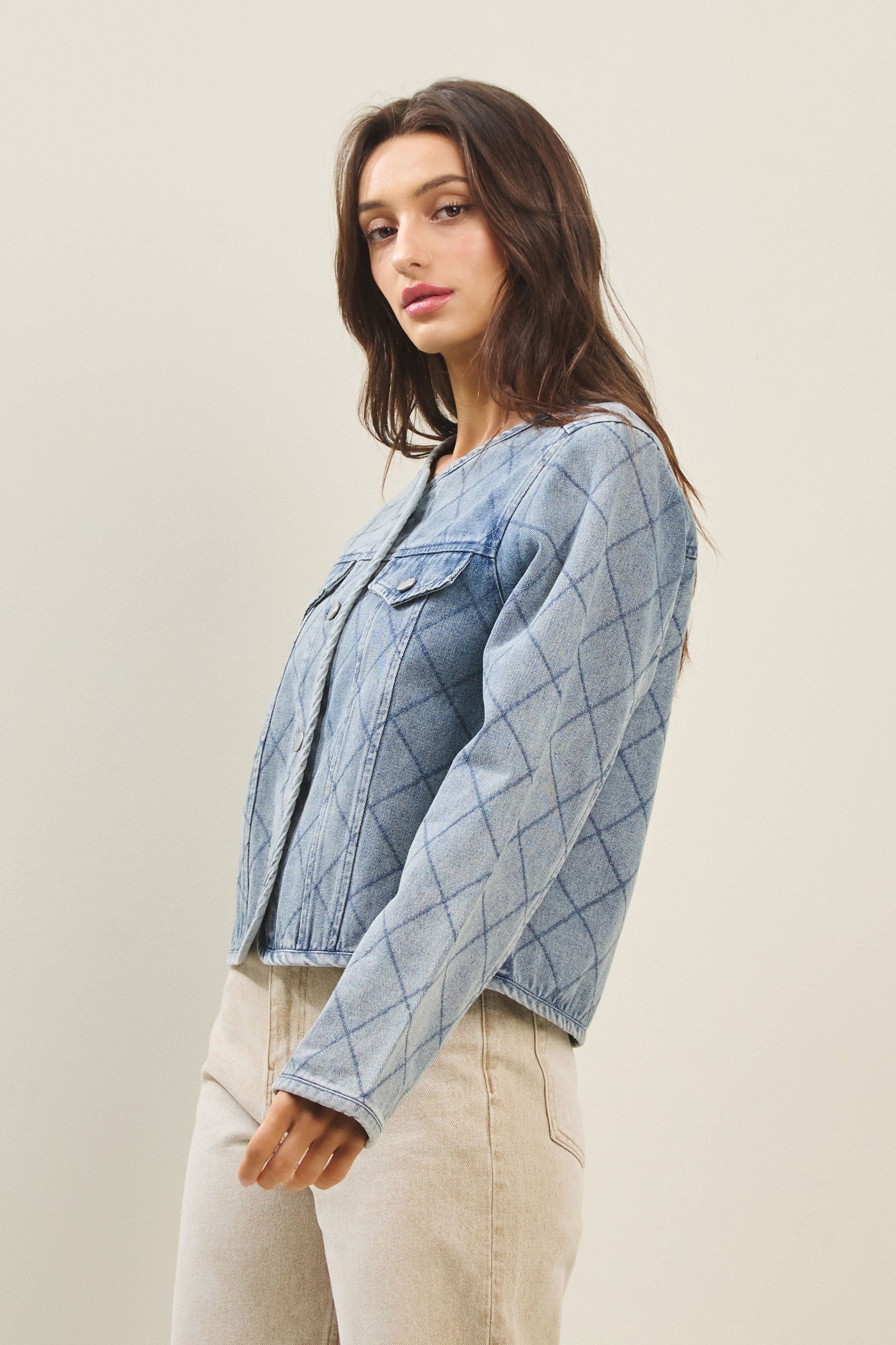Cotton Diamond Stitched Denim Jacket