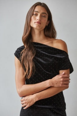Aurora Velvet Rhinestone Top- Black