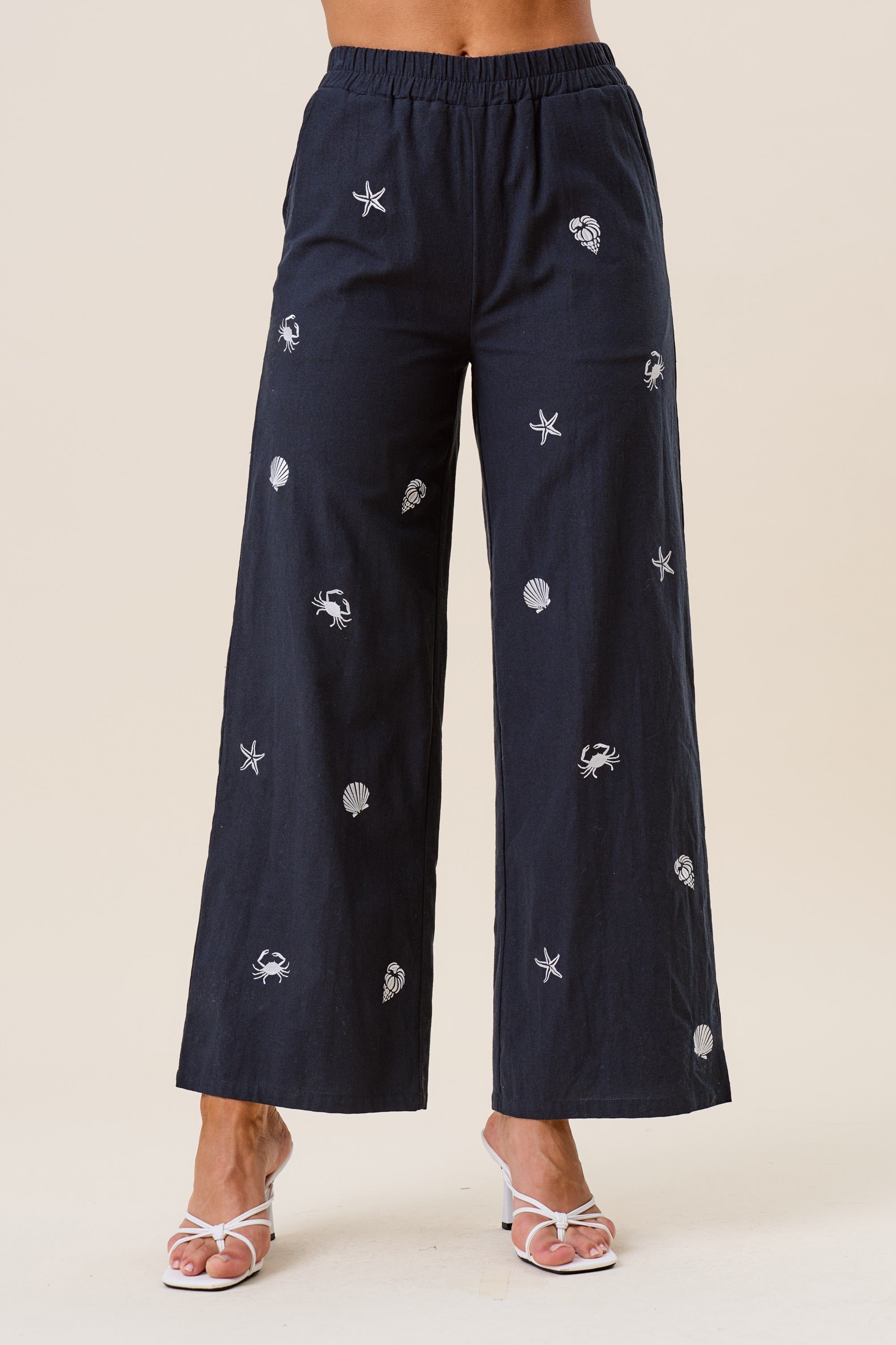Shell Embroidered Pants