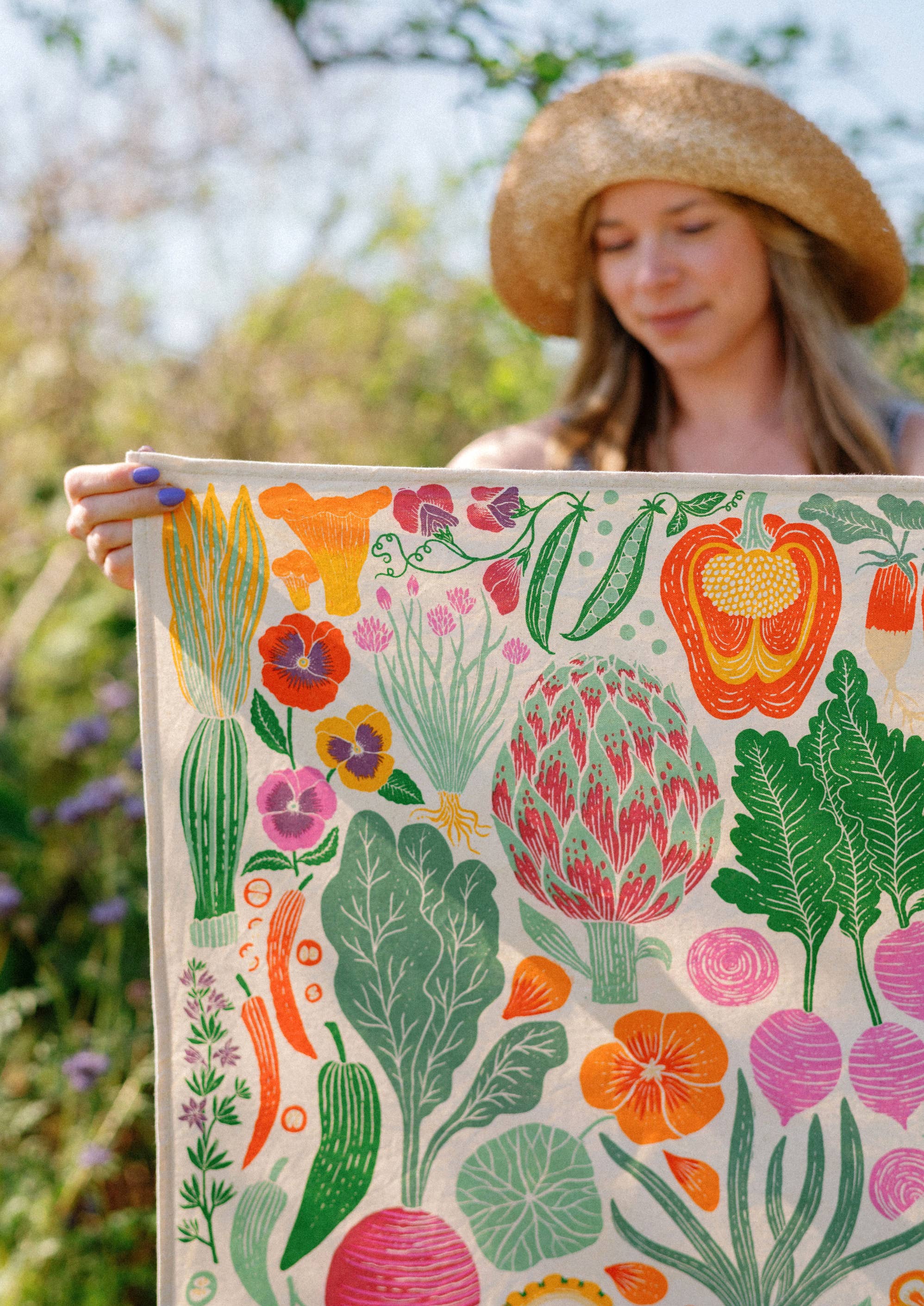 Organic Cotton Tea Towel - Veggie Garden