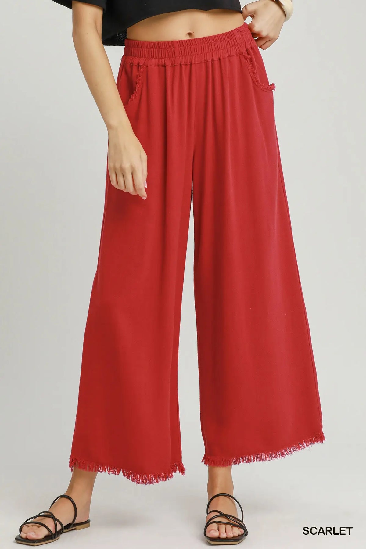 Linen Wide Leg Pants- Scarlet Red