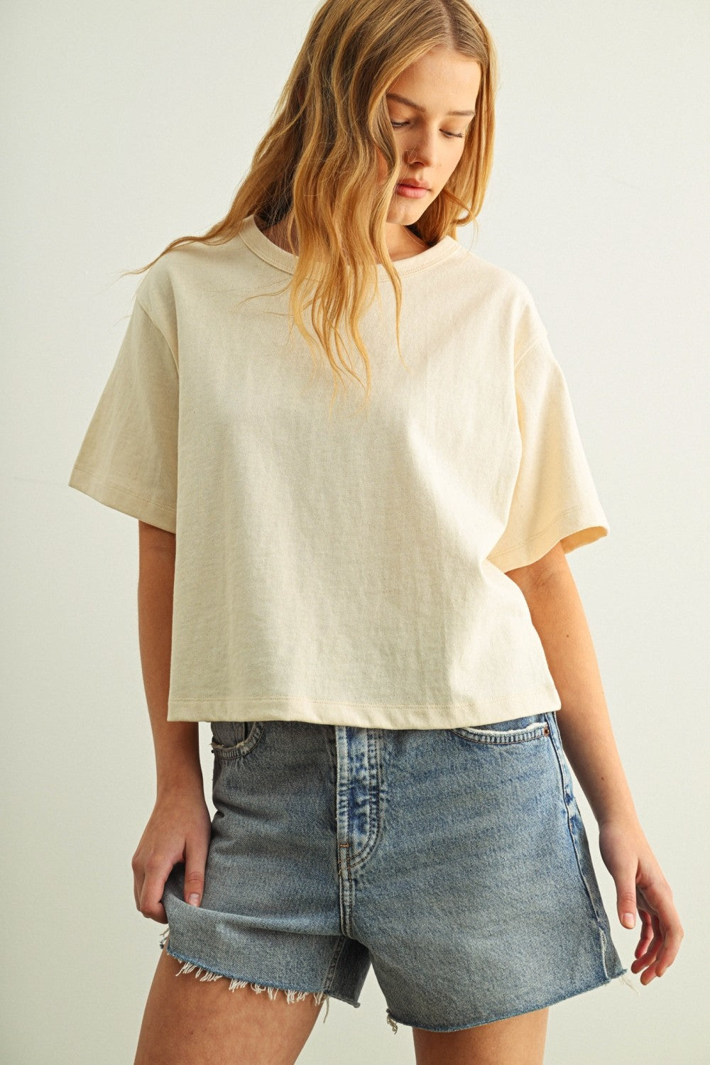 Short Sleeve Linen Knitted Top Oatmeal