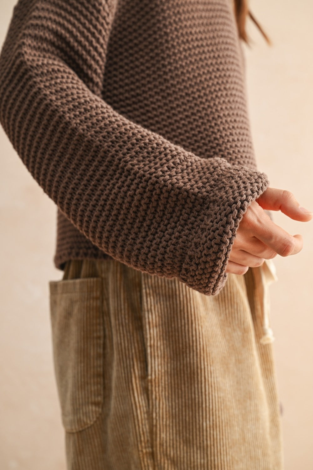 Round Neck Sweater Knitted Top Chocolate