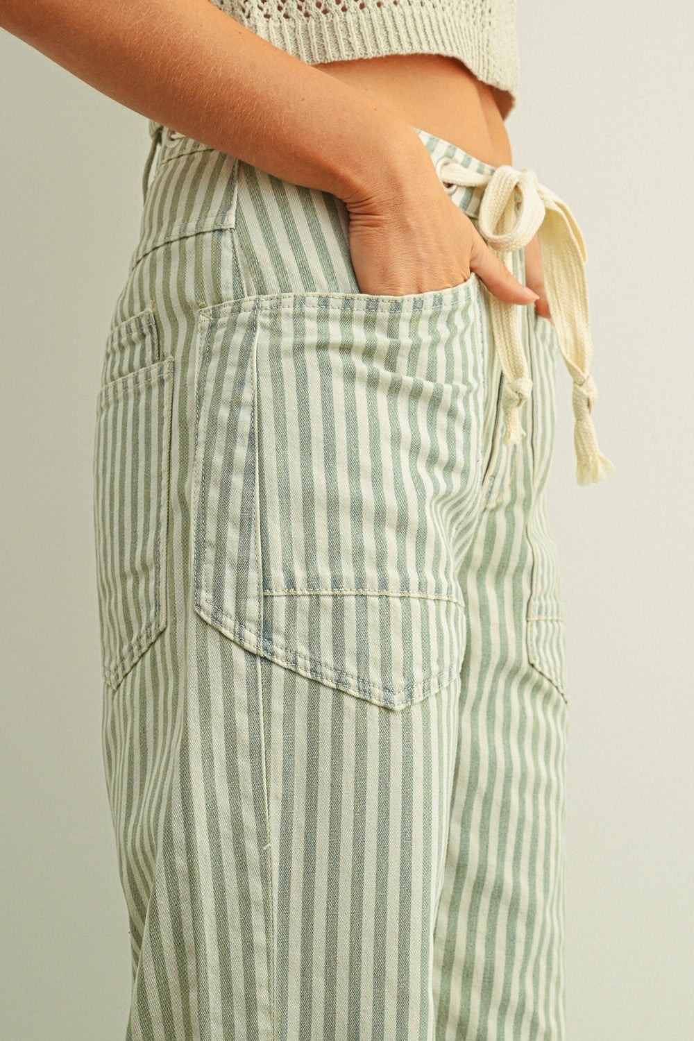 Cotton Stripe Printed Barrel Pants
