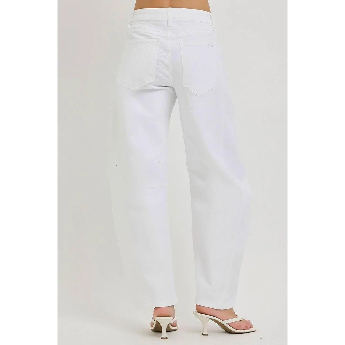 Tummy Control High Rise-Crop Barrel Pants-White