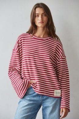 FAVORITE STRIPED LONG SLEEVE- Burgundy Cream
