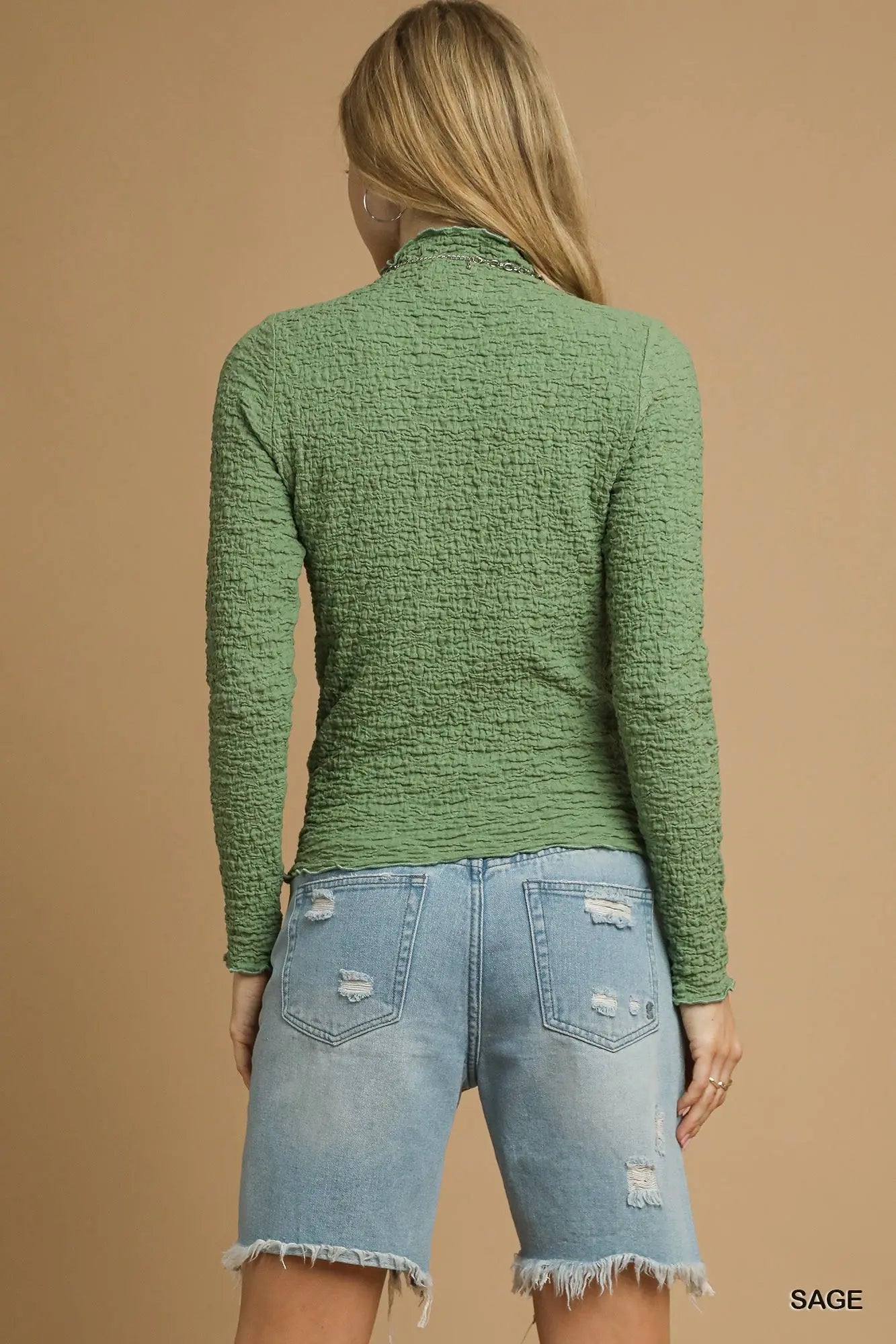 Textured Crinkle Long Sleeve Sage