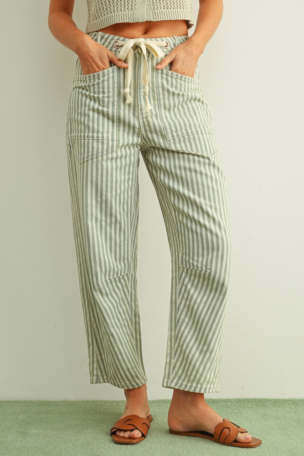 Cotton Stripe Printed Barrel Pants