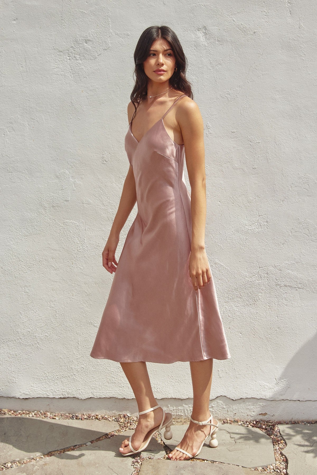 Satin Slip Dress Dried Rose