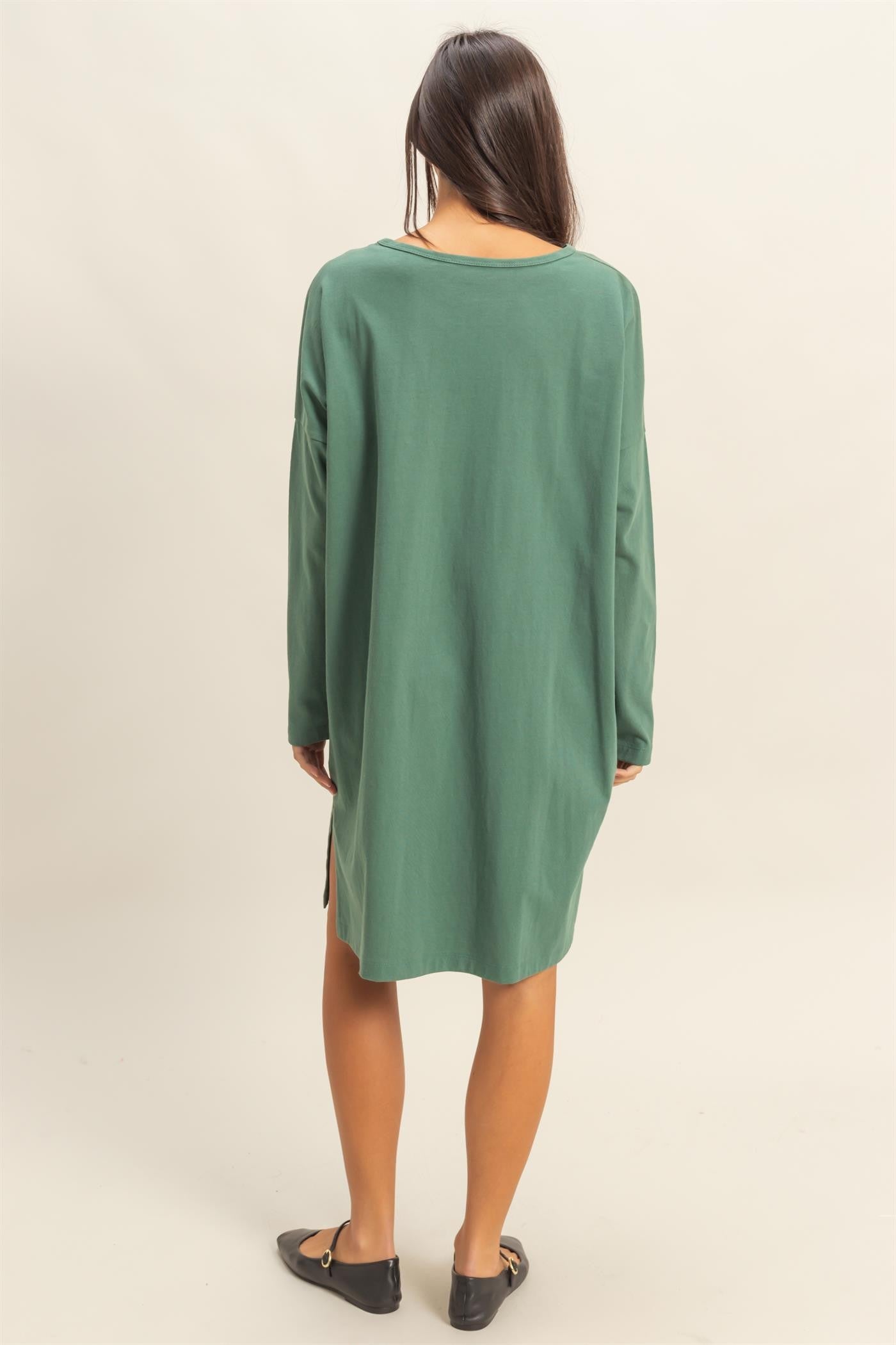 Side Slit Oversized Midi Dress Green