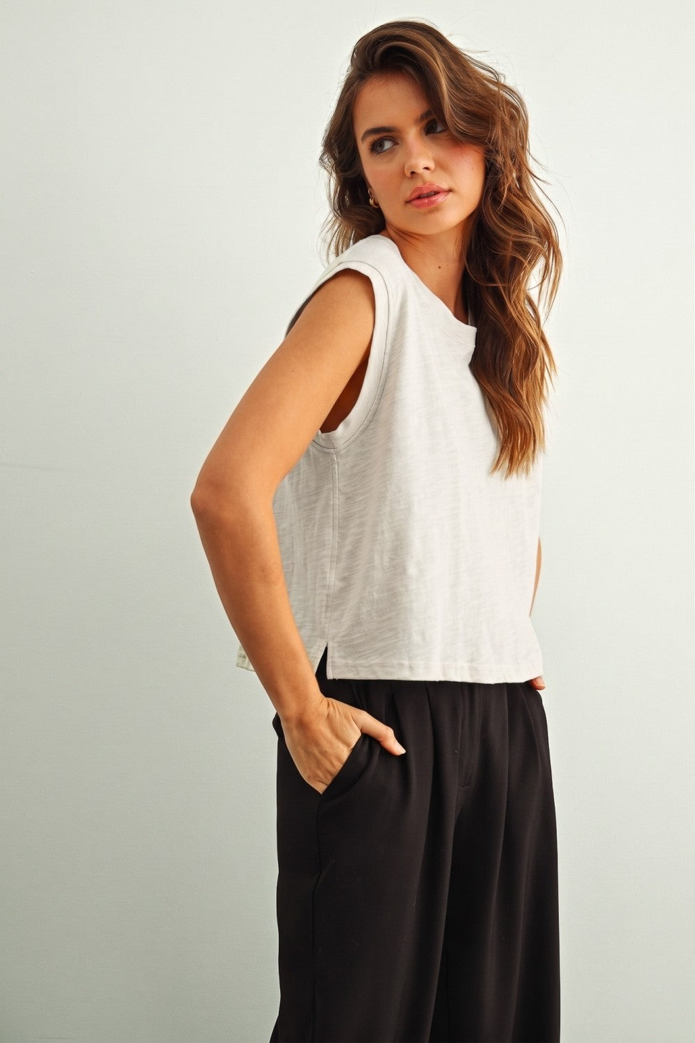 Cotton Round Neck Slub Top