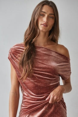 Aurora Velvet Rhinestone Top- Dark Mauve