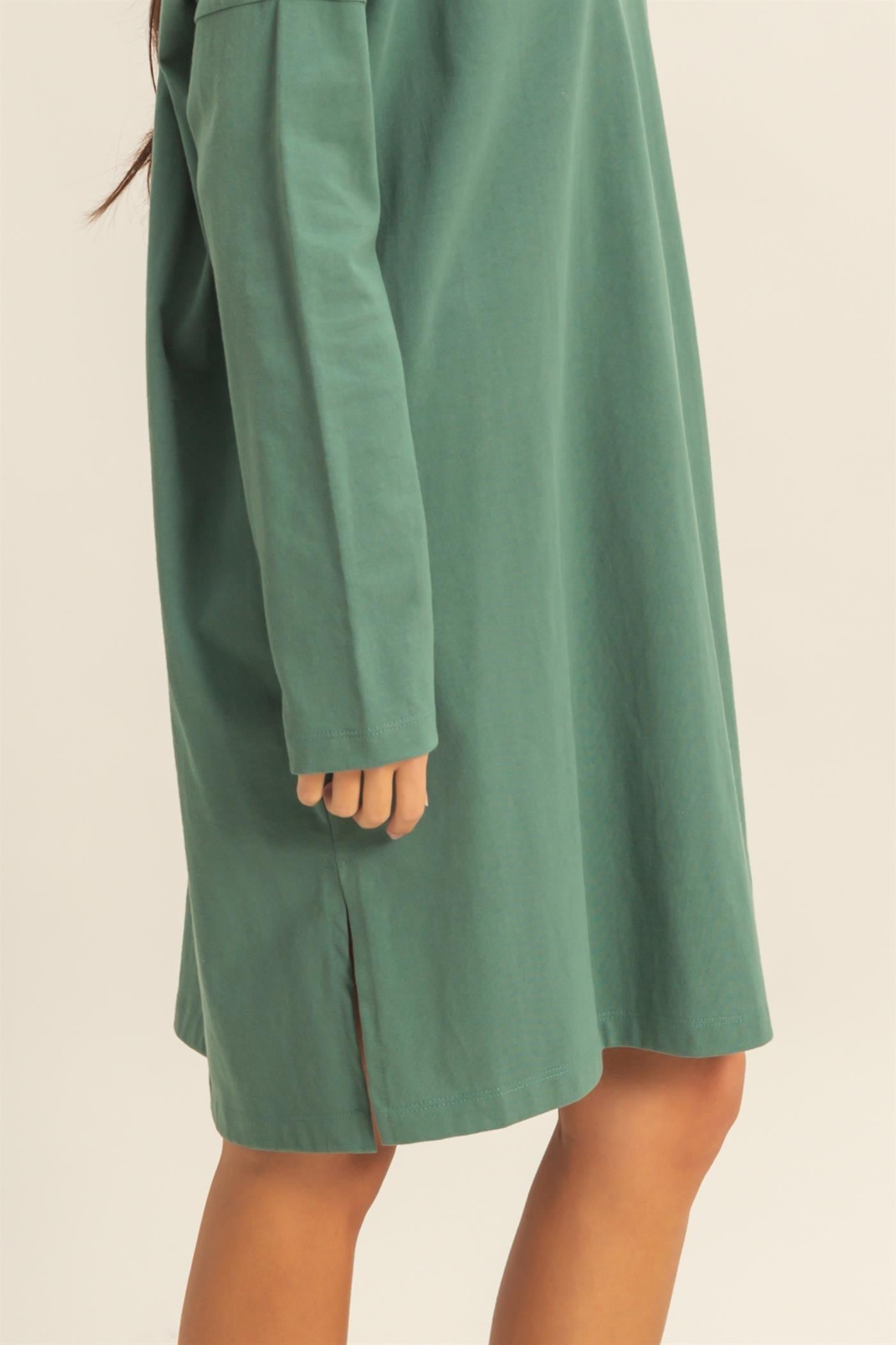 Side Slit Oversized Midi Dress Green