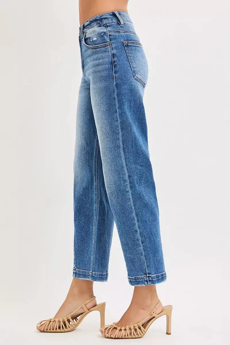 High Rise Crop Boyfriend Tapered Jeans Stretchy