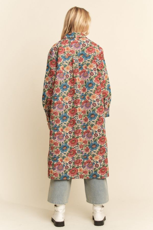 Floral Button Front Long Shirt Jacket