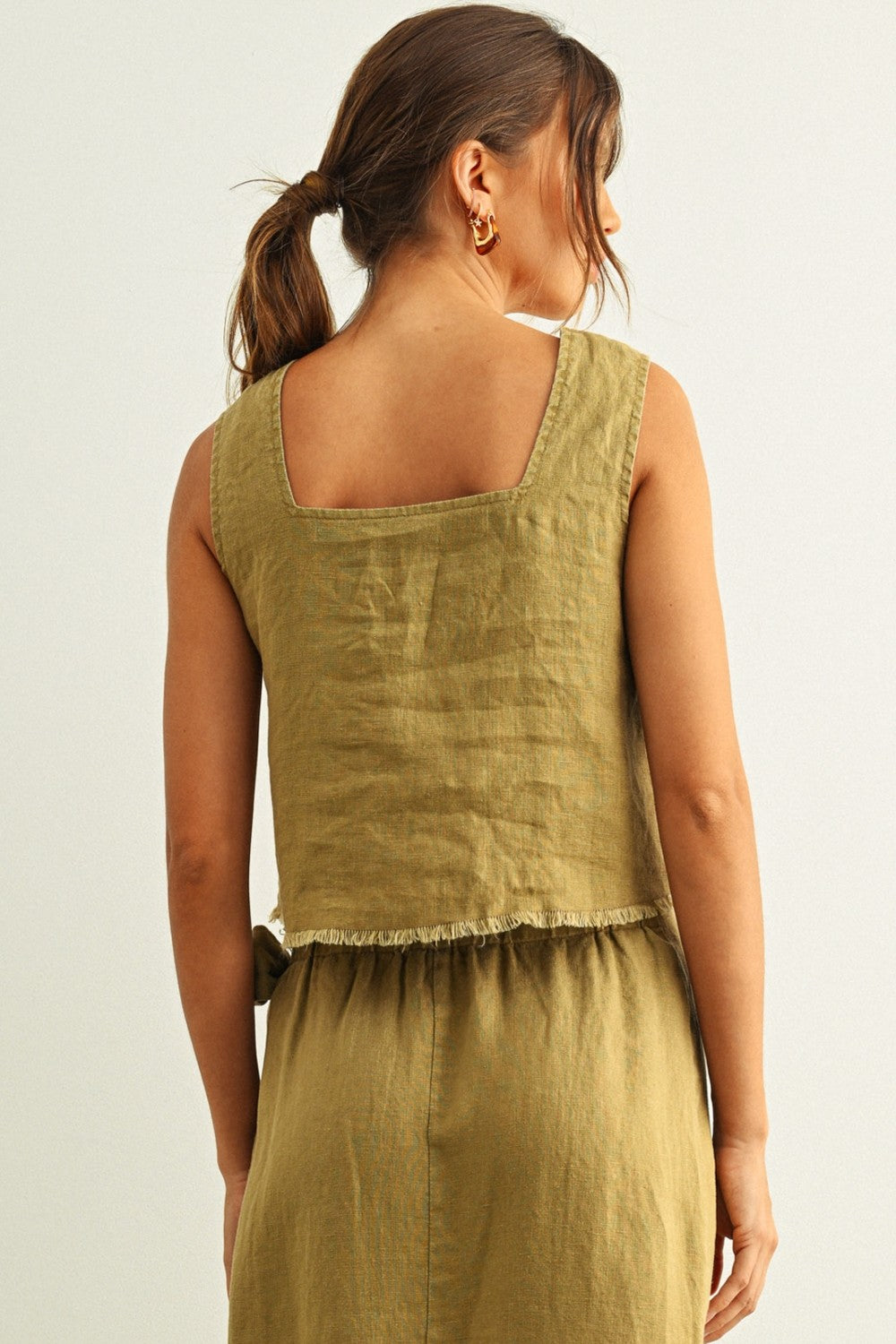 Linen Raw Hem Top