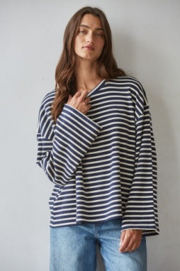 FAVORITE STRIPED LONG SLEEVE- Navy Cream