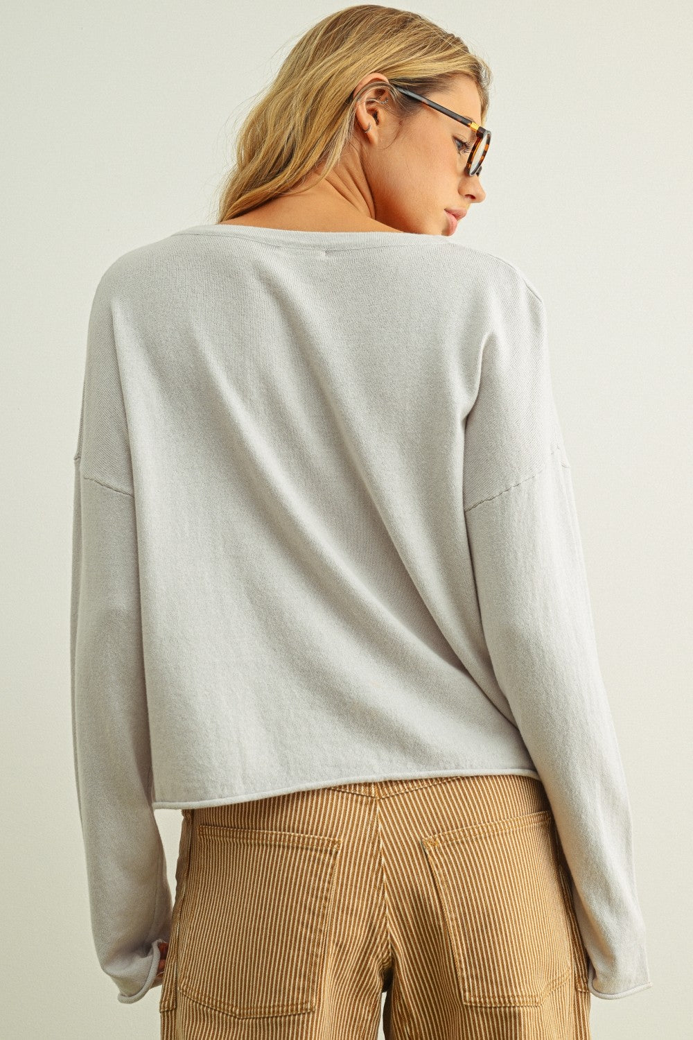 Cotton Cashmere Short Sleeve Top Grey