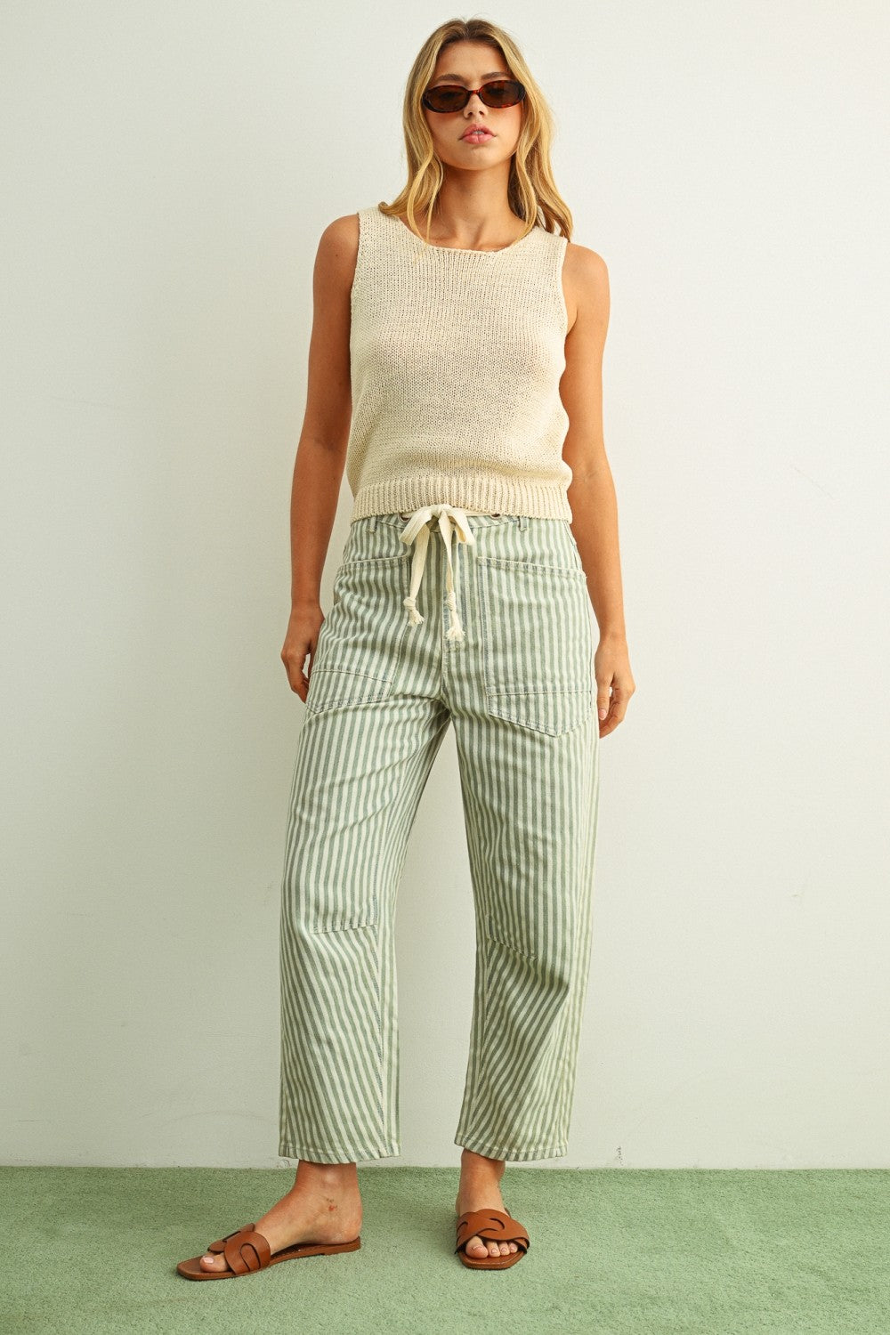 Cotton Stripe Printed Barrel Pants