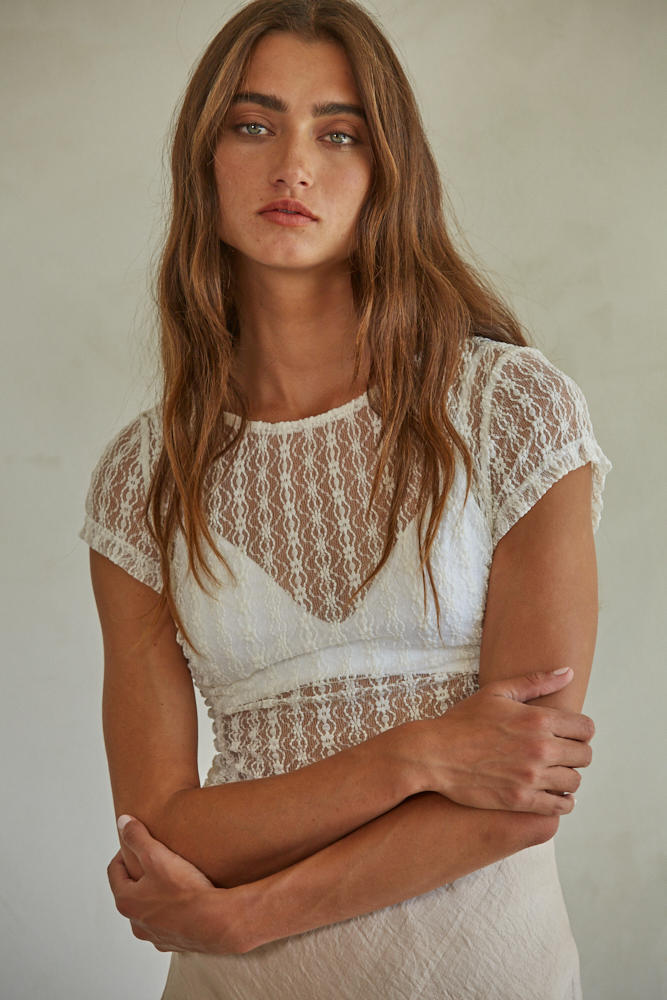 Floral Lace Side Ruched Detail Top