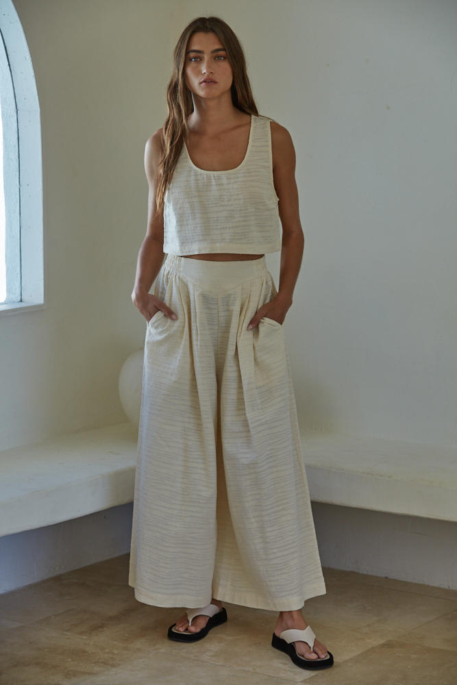 Cotton Wide Leg Pants With Pockets Cream