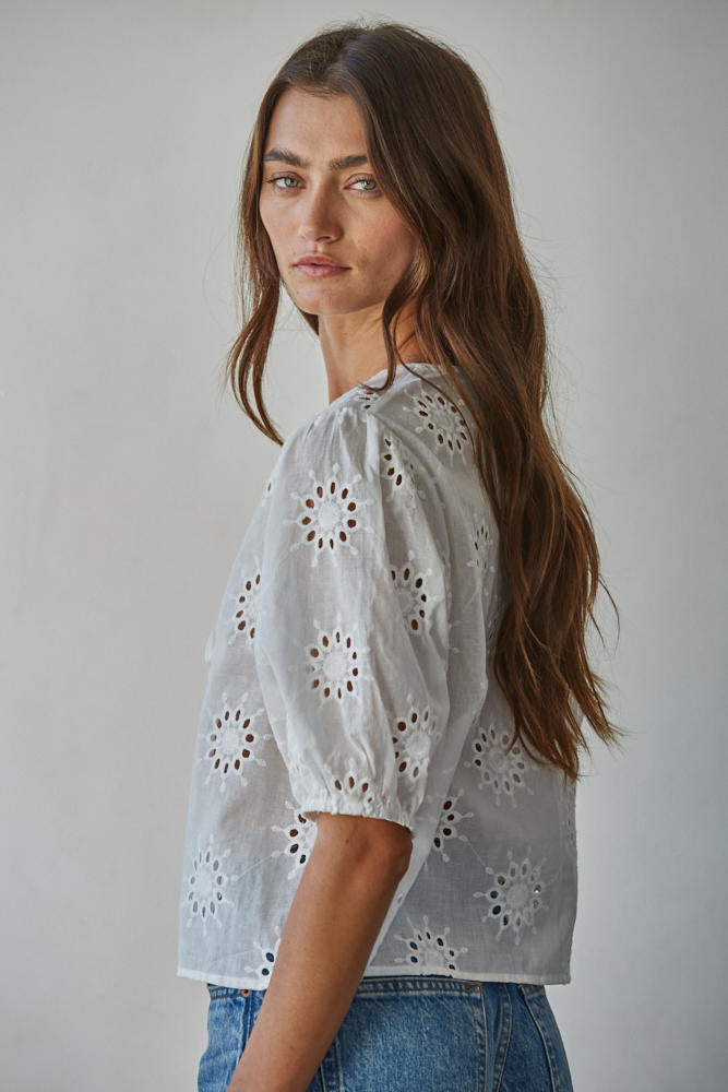 Alexie Eyelet Tie Front Top