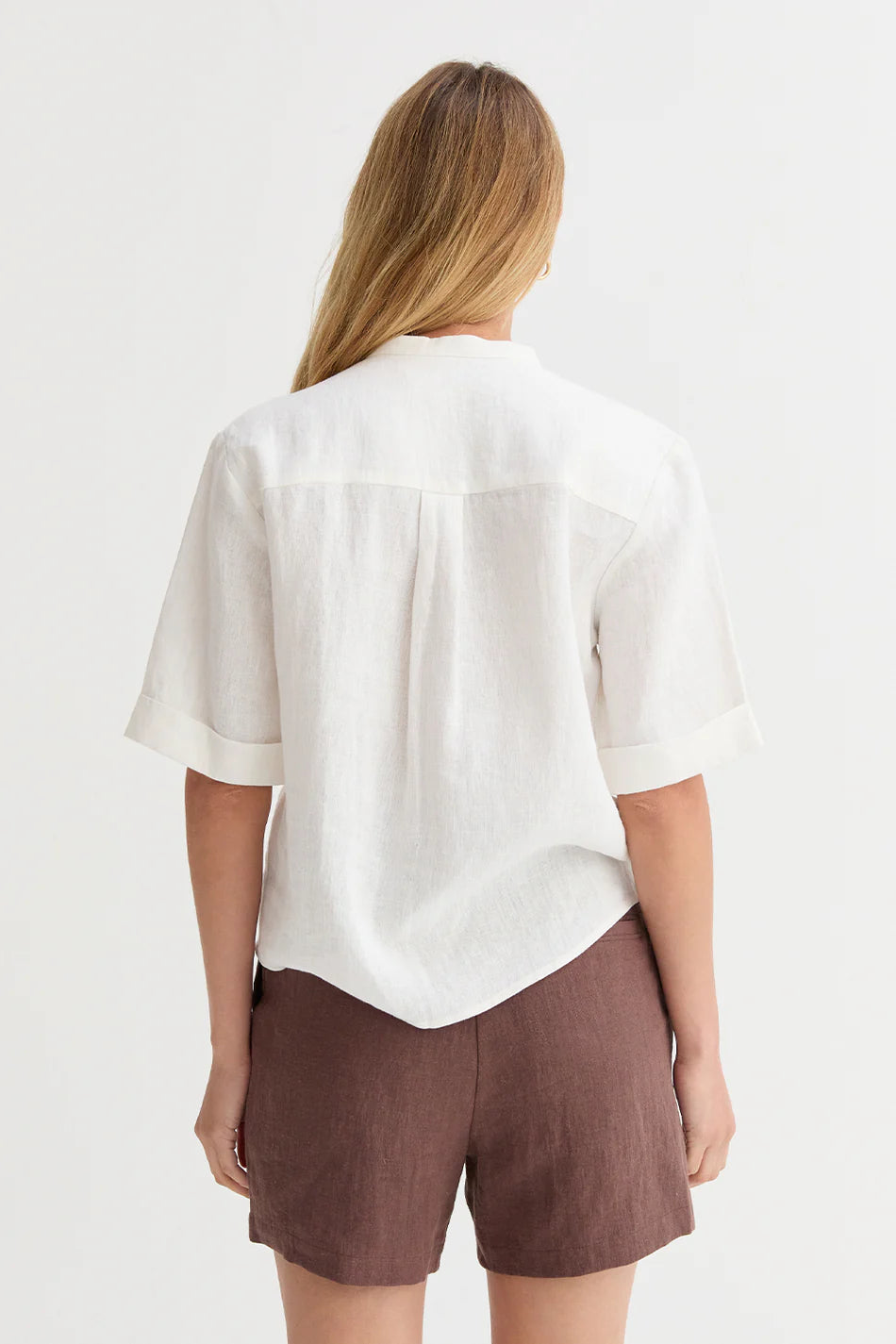 Joyce Mandarin Collar Button Up Linen Top