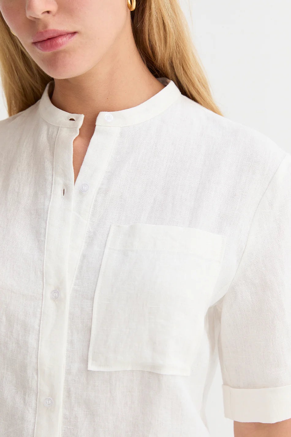 Joyce Mandarin Collar Button Up Linen Top