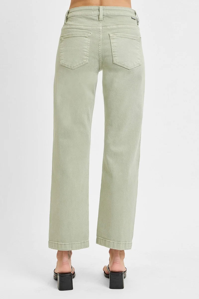 Tummy Control Mid Rise Ankle Straight Pants Pistachio