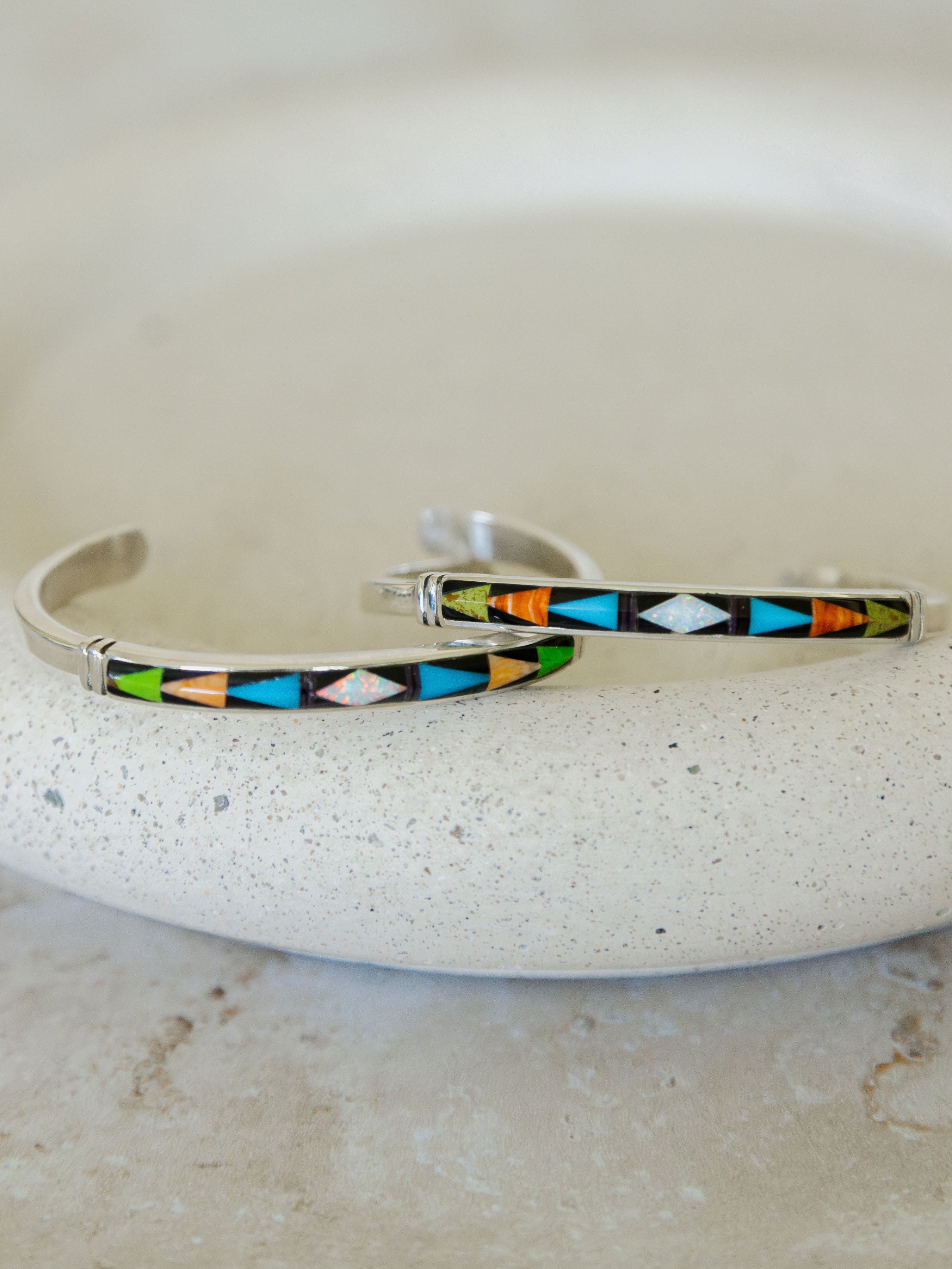 Multi Stone Inlay Cuff Bracelet