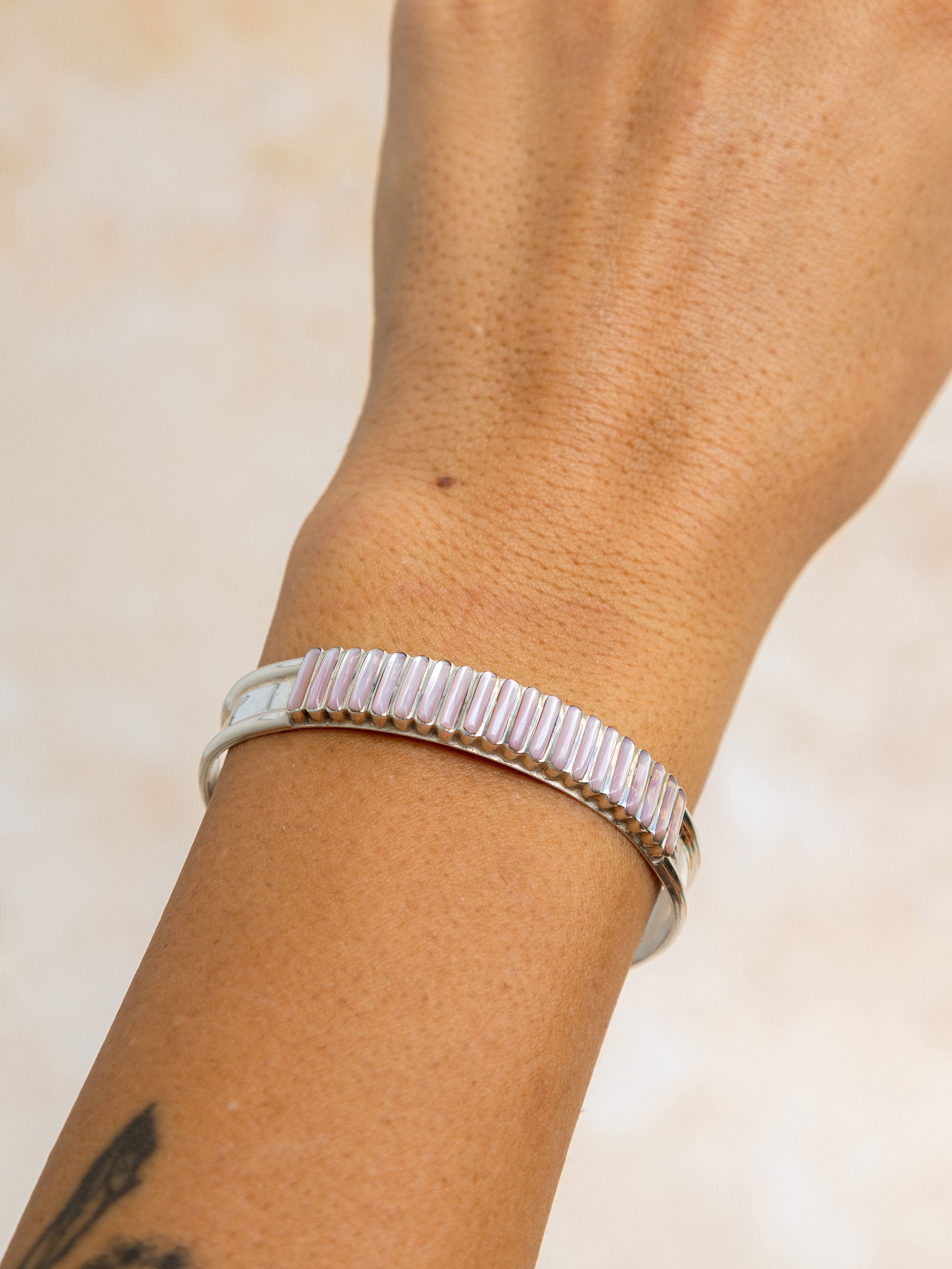 Pink Muscle Shell Ladder Cuff Bracelet