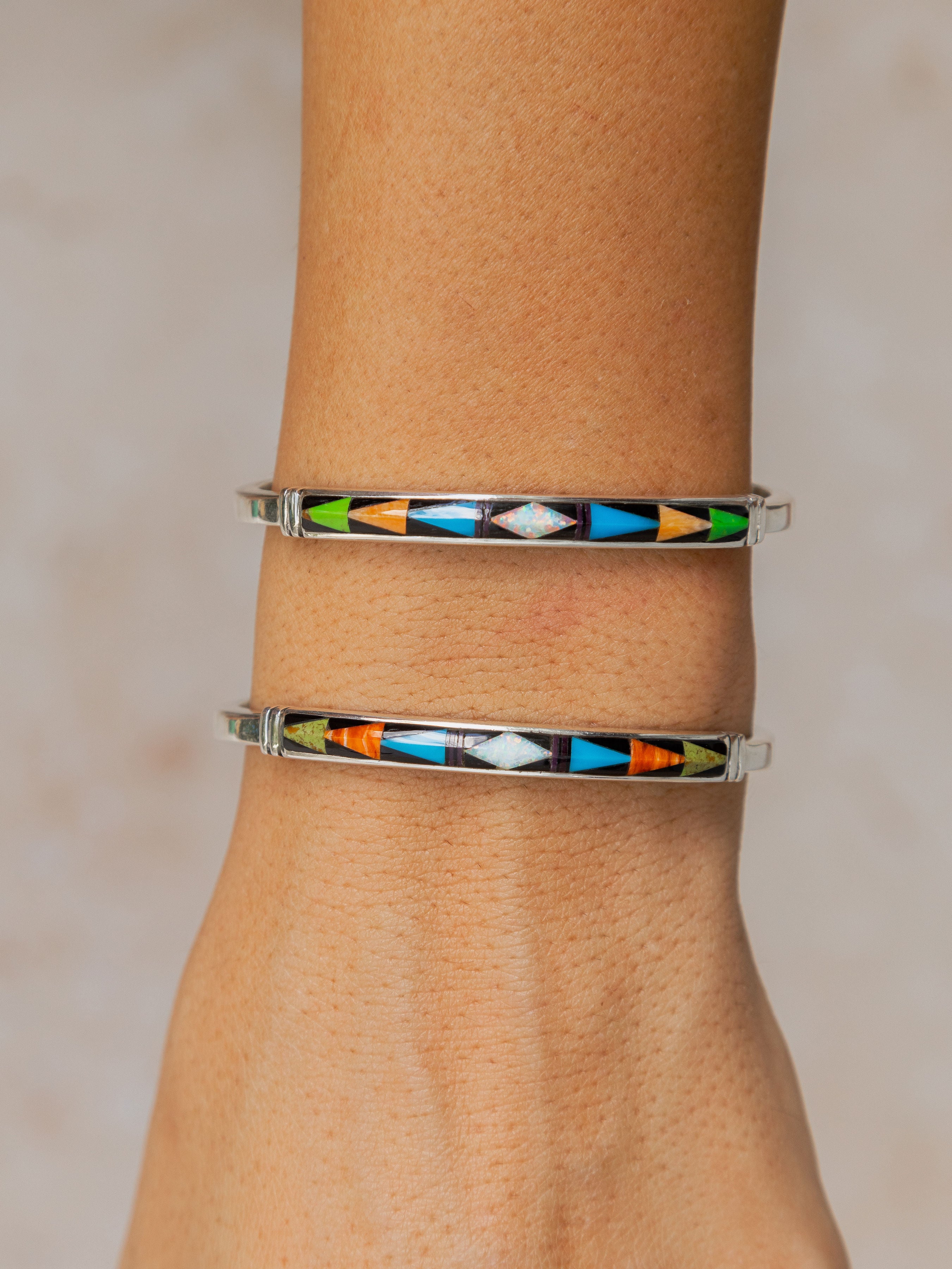 Multi Stone Inlay Cuff Bracelet