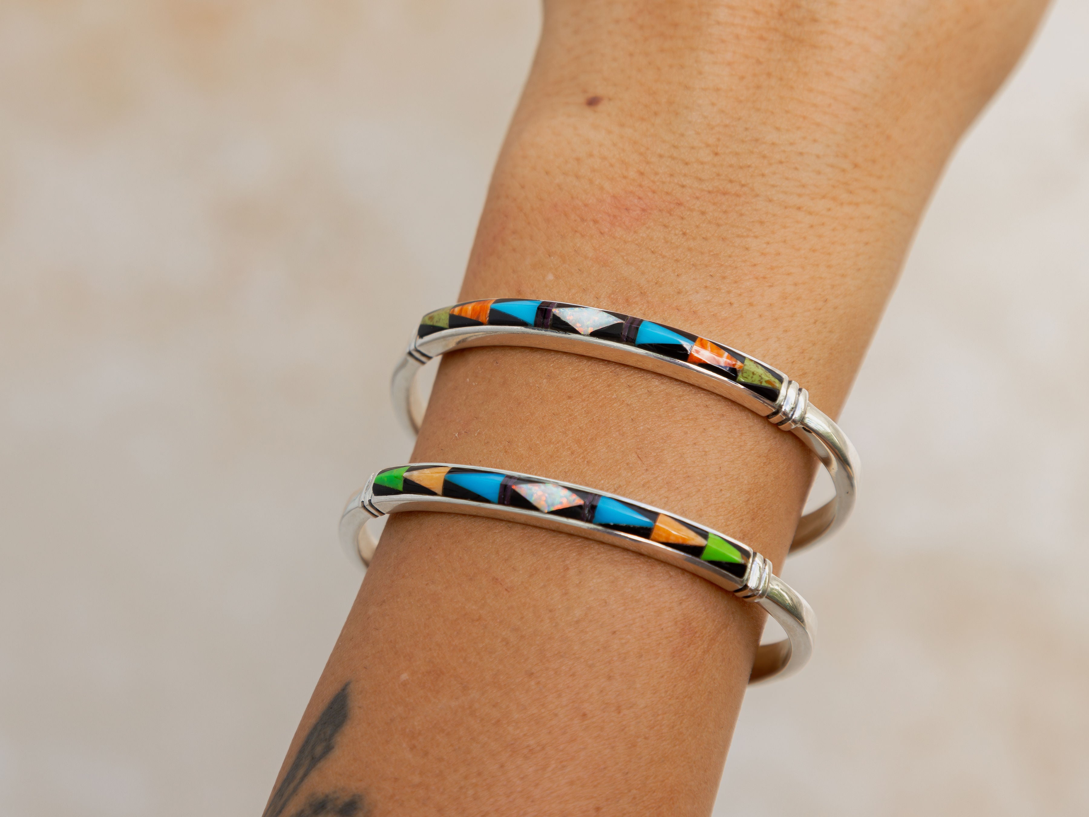 Multi Stone Inlay Cuff Bracelet