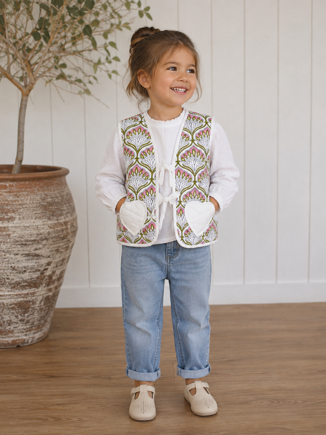 Little Lotus Kids Quilted Vest White