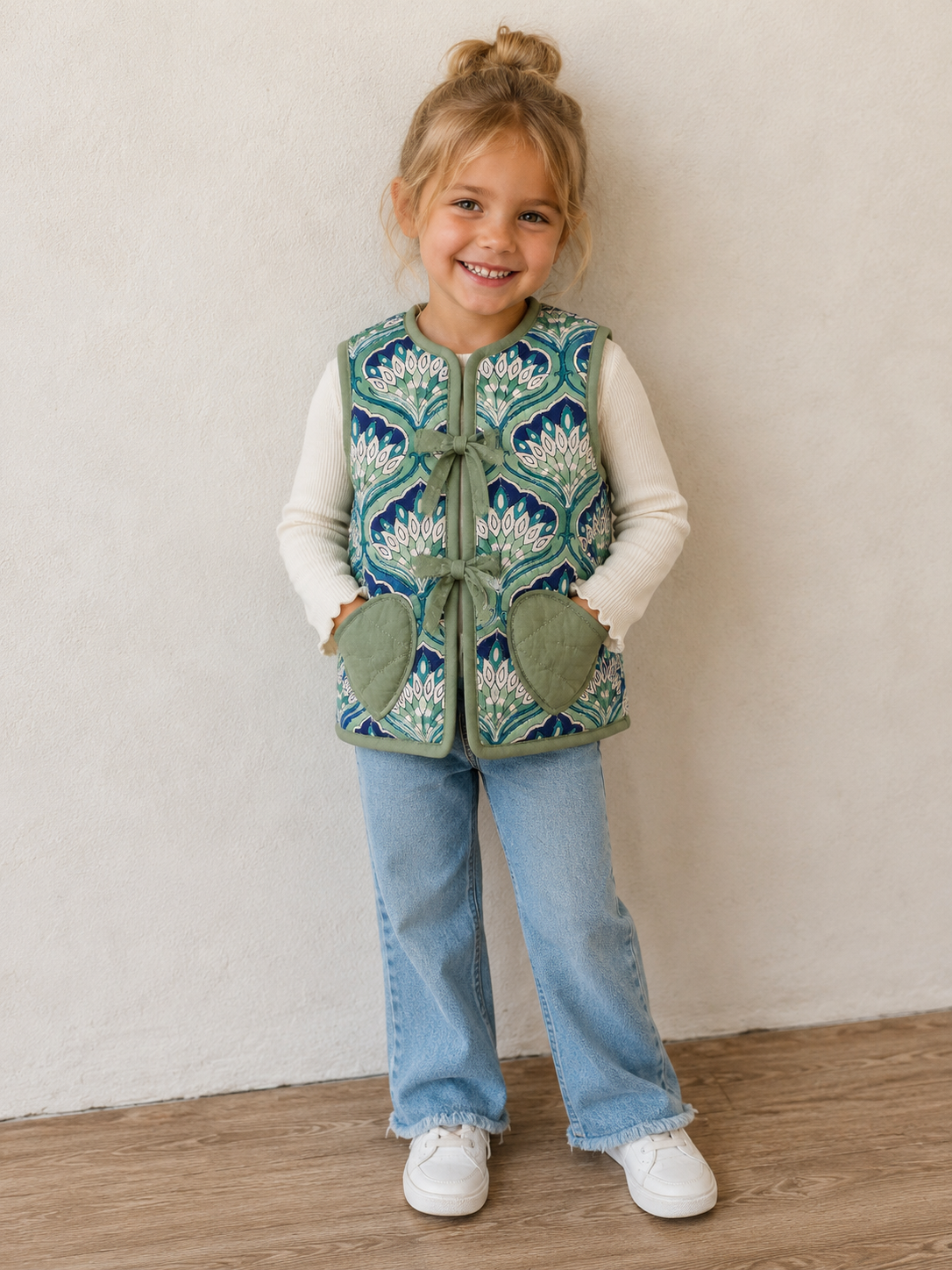 Little Lotus Kids Quilted Vest Seafoam