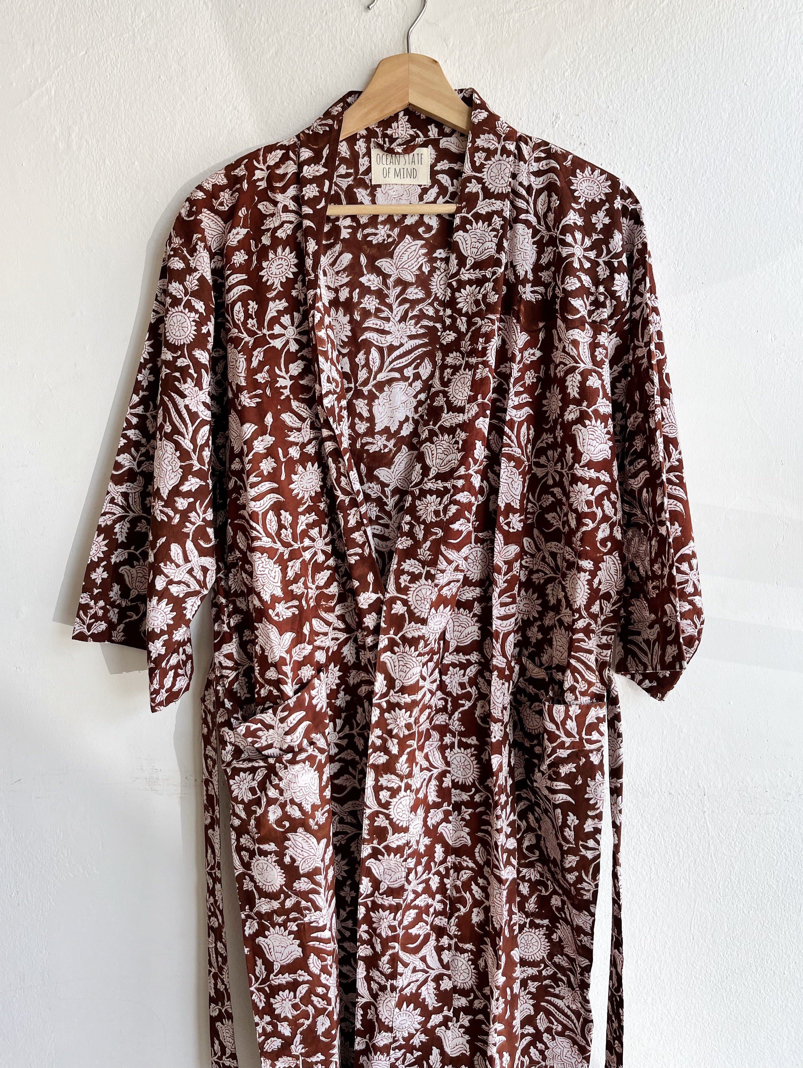 Brown Flower Robe Long