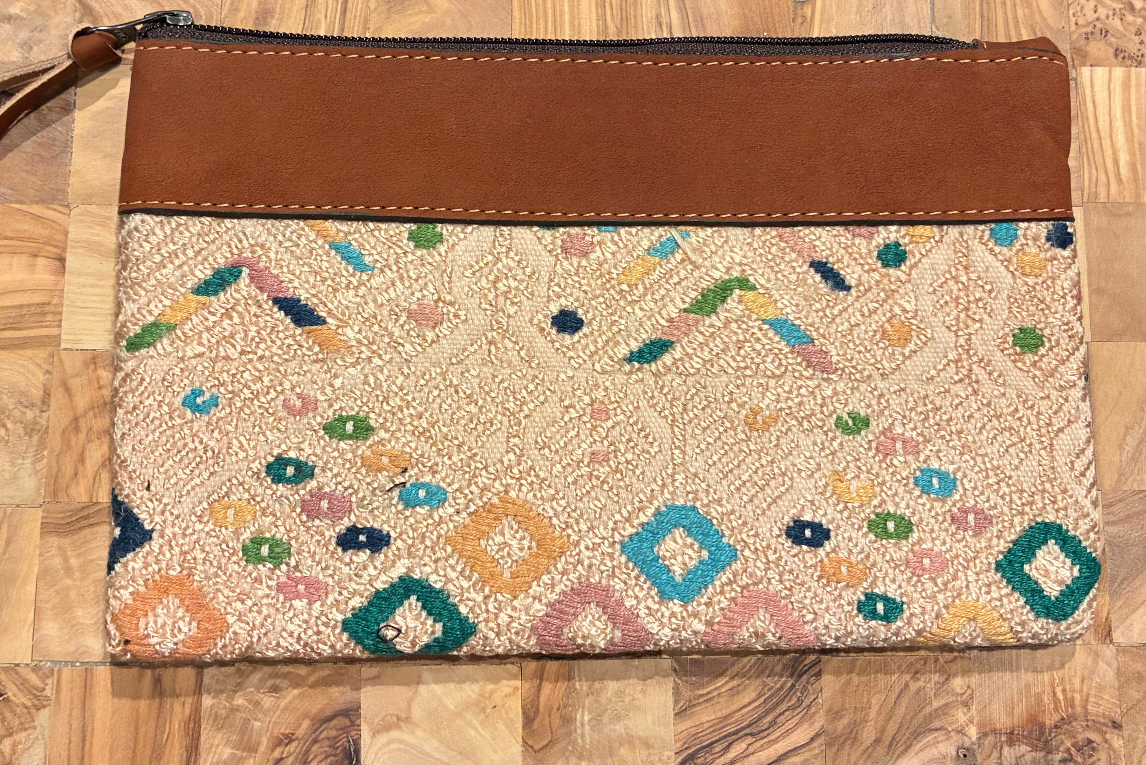 Handwoven Cosmetic Bag with Leather